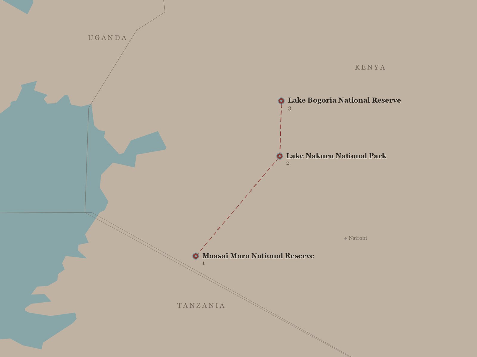 Original Spirit of Kenya route map: Mara And The Lakes