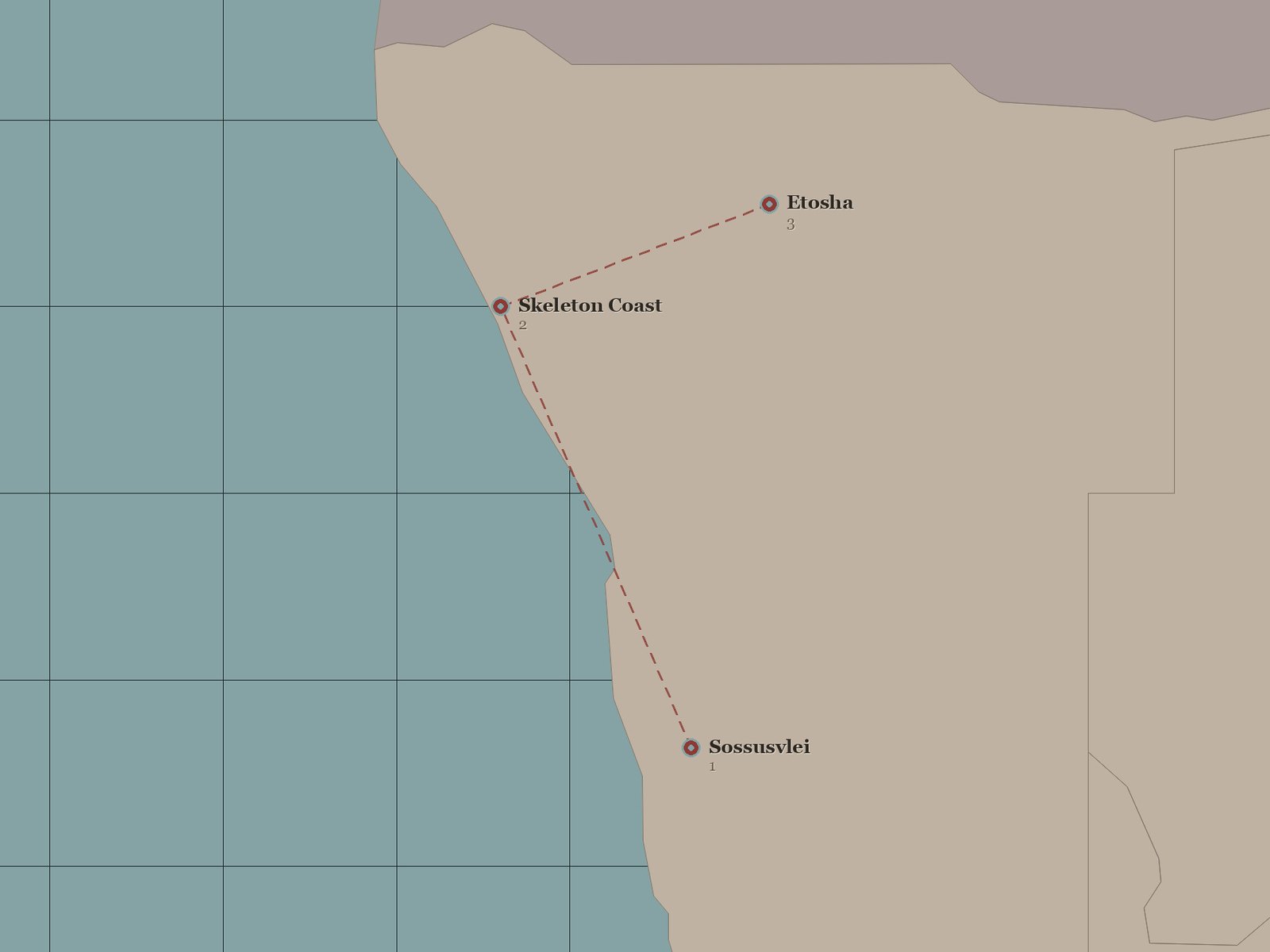 Original Spirit of Kenya route map: Namibia Fly in Luxury Safari