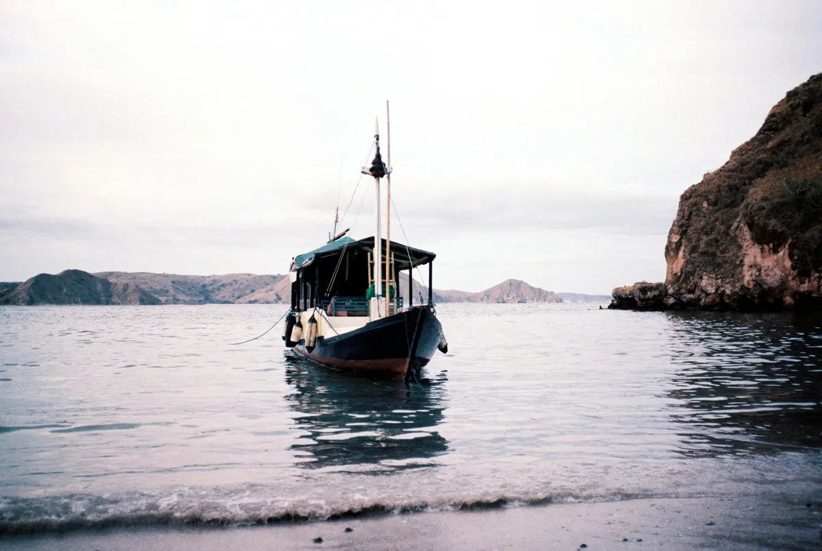 brown boat on sea